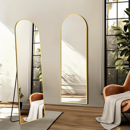 Arched Full Length Mirror, 56"x15" Standing Body Mirror for Wall, Gold | Built-in Stand, HD Shatterproof Glass, Aluminum Alloy Frame, Hanging or Standing, for Bedroom, Living Room & Dressing Room