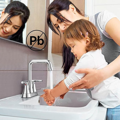 Bathroom Sink Faucet, Hurran 4 inch Chrome Bathroom Faucets for Sink 3 Hole with Pop-up Drain and Supply Hoses, 2-Handle Centerset Faucet for Bathroom Sink Vanity RV Farmhouse, 2 Pack