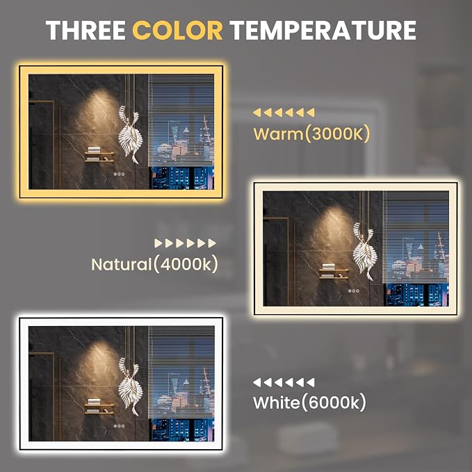 LOAAO 55"X36" LED Bathroom Mirror Black Framed | Anti-Fog, Dimmable, Memory Function, Tempered Glass, Lighted Vanity Mirror for Wall