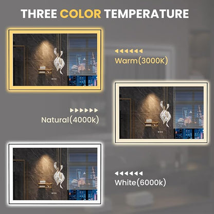 LOAAO 55"X36" LED Bathroom Mirror Black Framed | Anti-Fog, Dimmable, Memory Function, Tempered Glass, Lighted Vanity Mirror for Wall