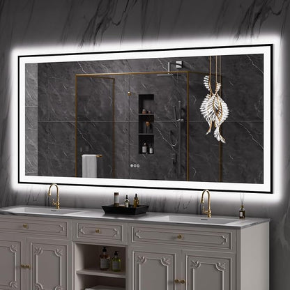 LOAAO 84"X40" LED Bathroom Mirror Black Framed | Anti-Fog, Dimmable, Memory Function, Tempered Glass, Lighted Vanity Mirror for Wall