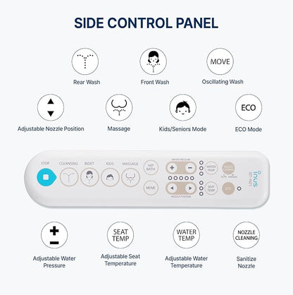 Inus N21 Electric Heated Bidet Toilet Seat Elongated, Warm Water, Smart Heated Water Luxury Bidet Toilet Seat with Kids Mode, Self Cleaning Nozzle, Tankless, Smart Touch Panel & Temperature Control