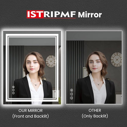 32x36 Inch LED Bathroom Mirror with Lights | Front and Backlit, 3 Colors, Dimmable, Memory, Anti Fog, Shatterproof, Horizontal/Vertical, Lighted Mirrors for Bathroom Wall