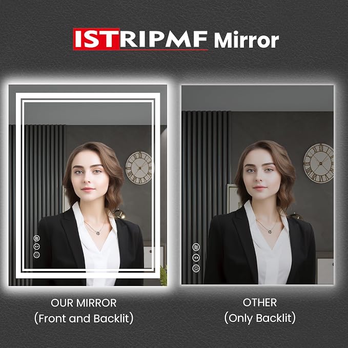 24x28 Inch LED Bathroom Mirror with Lights | Front and Backlit, 3 Colors, Dimmable, Memory, Anti Fog, Shatterproof, Horizontal/Vertical, Lighted Mirrors for Bathroom Wall
