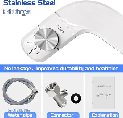 Bidet Attachment for Toilet Non-Electric Ultra-Thin Design,Self-Cleaning Dual Nozzles,Rear & Feminine Hygiene Wash,Adjustable Water Pressure,Cold Water Only, White(0.23 in)