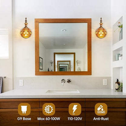 Vintage 2-Pack Wall Sconces Amber Rose Wall Lights Bathroom Vanity Lighting Fixtures, Vanity Light Rust-Proof and Durable for Bedroom Living Room Hallway