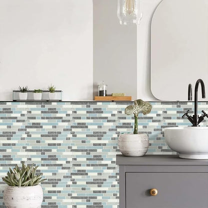 STICKGOO Thicker Design Peel and Stick Tile Backsplash, 12”×12”Stick on Backsplash for Kitchen, Self Adhesive Tile for Kitchen Backsplash and Bathroom(10 Sheets, Grey&Blue)