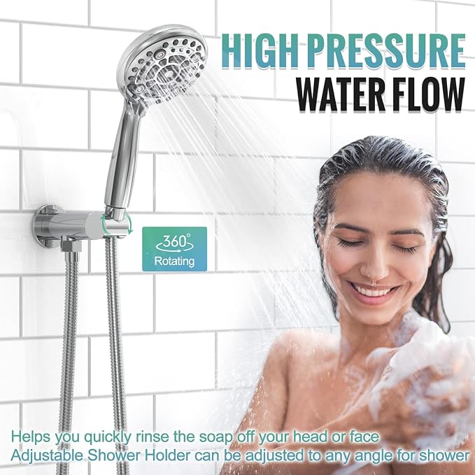 SR SUN RISE Shower Faucet - 16 Inch Multifunctional High Pressure Shower Head System with Handheld Shower Head Fixtures - Valve Included - Polished Chrome