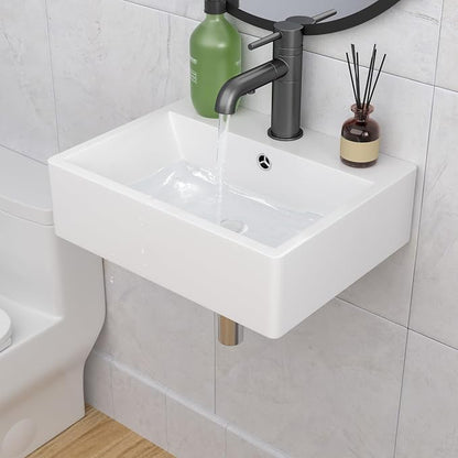 Wall Mount Bathroom Sink 21x16 Inch Rectangle Bathroom Sink | Floating Vessel Sink Rectangle Bathroom Sink Above Counter White Ceramic Basin White Rectangle Porcelain Vessel Sink