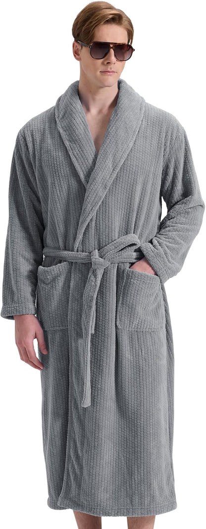 Men's Shawl Collar Bathrobe, Soft Long Towel Robe for Men - Super Absorbent Quick Dry yet Warm