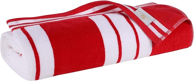 Superior Cotton Cabana Striped Beach Towels, Colorful Towels for Adult, Kid, Pool, Swimming, Sand, Travel, Large Oversized, Absorbent, Fast Drying, Bath Basics, Cabana Collection, 1 Piece, Red