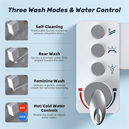 Bidet Attachment for Toilet Seat, Non Electric, Hot/Cold Water Contral | Dual Nozzle Bidets Sprayer with Rear/Feminine Wash Self Cleaning Spray-Adjustable Bidets Wash Butt Cleaner for Bathroom