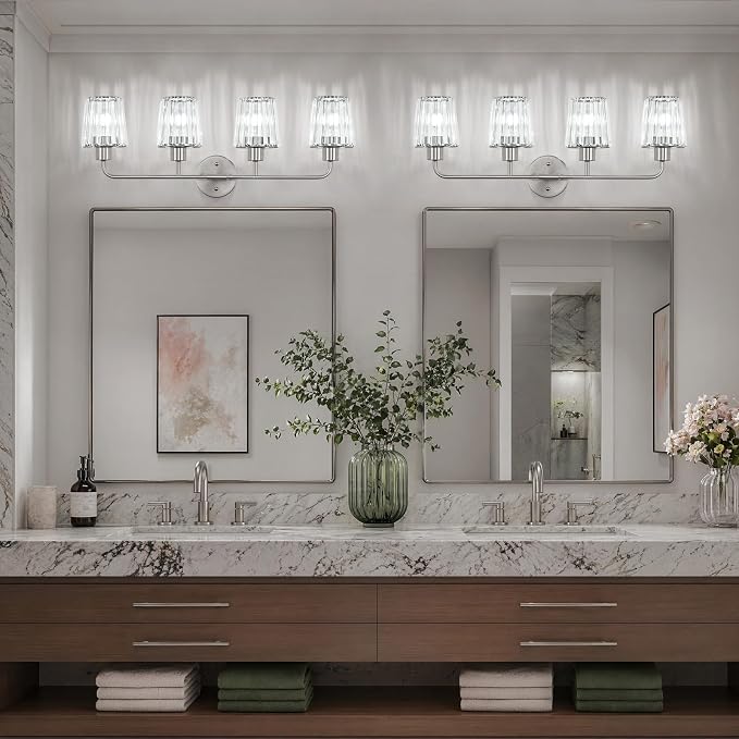 Brushed Nickel Vanity Lights 4-Light Crystal Bathroom Light Fixtures | Modern Bathroom Vanity Light E26 Wall Light over Mirror (Exclude Bulb)