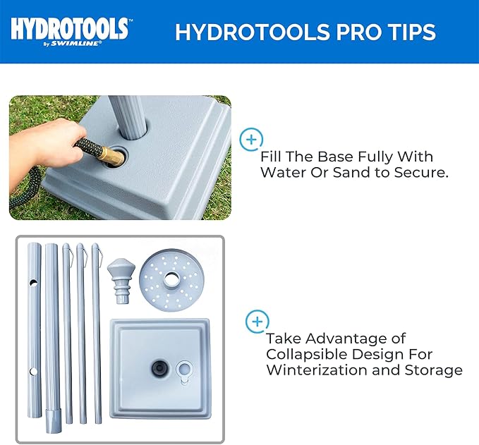 Swimline HYDROTOOLS 89033 Premium Free Standing Poolside Valet Towel Rack Adjustable with Water Weighted Base Three Arms Secure Clips for Outdoors & Indoors Pool Patio Poolside Holder Drying Stand | Holds towels plus goggles and gear on integrated lock...