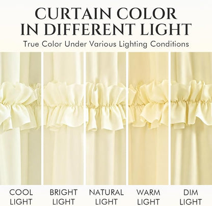 LIPA Boho Rustic Barely Butter Ruffle Shower Curtain 72x84 Inches | Farmhouse Shower Curtains for Bathroom,Water‑Resistant Fabric Shower Curtain,Bohemian Bathroom Decor