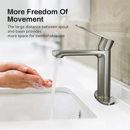 Brushed Nickel Bathroom Faucet 1 or 3 Hole with Deck Plate, Leak-Free Ceramic Cartridge, Spot-Free Finish, Water-Saving Aerator, Easy Install, Modern Sink Faucet for Vanity, Restroom, Bathroom&Vessel