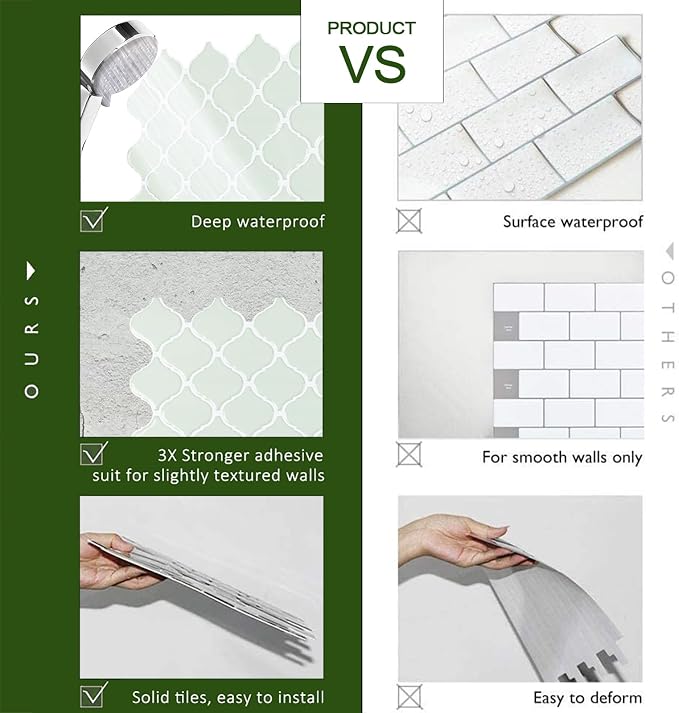 STICKGOO Arabesque Peel and Stick Backsplash, 12”X12” Backsplash Tile for Kitchen Peel and Stick, Self Adhesive Wall Tile Stick on Tiles (Thicker Design, Light Green)