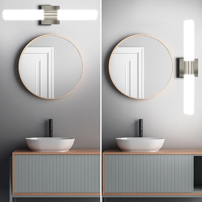 LUXRITE LED Bathroom Vanity Light Fixtures 24 Inch Brushed Nickel 5 CCT 2700K-5000K Selectable Over Mirror Vanity Lights Modern Wall Light Bar 24W 1700 Lumens CRI 90 Dimmable Damp Rated ETL Listed