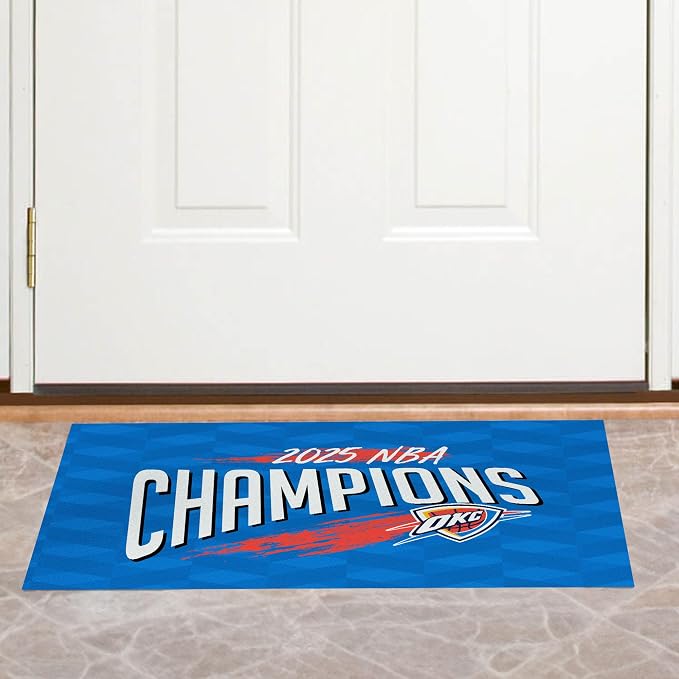 Northwest Oklahoma City Thunder 2025 NBA Champions Worthy Washable Rug, Official 20" x 32" Printed Accent Mat with Non-Slip Backing, Basketball Fan Decor for Entryway, Bathroom, or Laundry Room