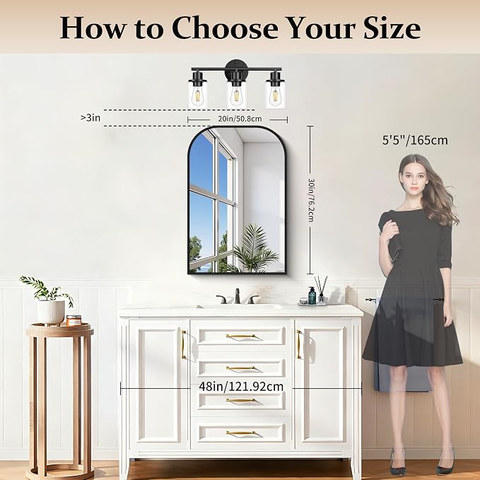 COFENY Bathroom Mirror, 20x30 inch Black Rectangle Wall Mounted Mirror with Thin Frame, Bathroom Vanity Mirrors for Over Sink, Entryway, Living Room, Bedroom