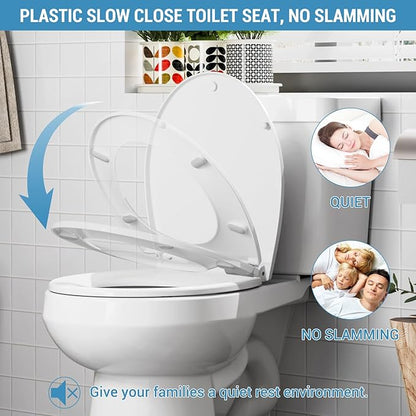 Toilet Seat Cover, White Round Toilet Seat with Secure Lock, Smooth Finish for Standard Toilets, Easy Installation, Sturdy Hinges, Perfect for Everyday Use