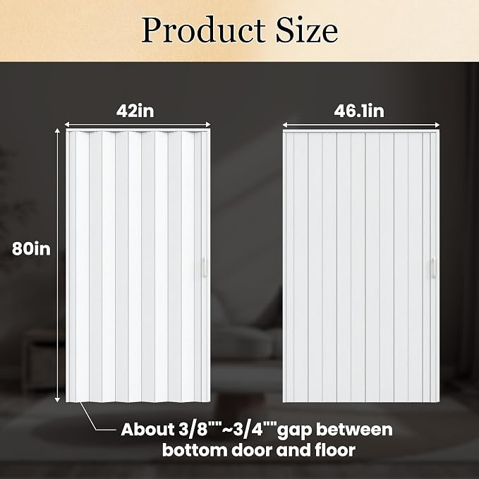 SmartStandard 42" x 80" Accordion Doors Interior, Double Walled, White | Easy to Assemble, Save Space, PVC Accordion Folding Doors for Closet Doorway Basement, with Track and Hardware