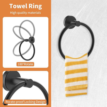 Cilee 10 Piece Matte Black Bathroom Hardware Set, 24 16 inch Towel Bar Set | 24 & 16 inch Towel bar, Toilet Paper Holder, Towel Ring, Towel Hook, Bathroom Accessories Set Stainless Steel Wall Mounted