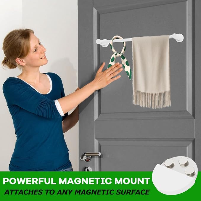 ULIBERMAGNET Magnetic Towel Holder, 1 Set Magnetic Towel Bar Holder with Adjustable Length, White Non-Slip Magnetic Towel Rod Rack for Refrigerator, Dishwasher, Oven, Laundry