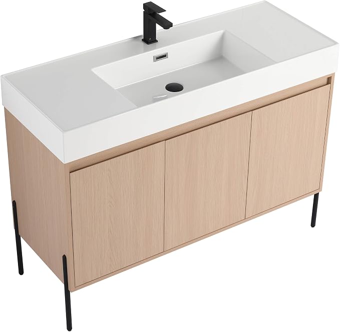Crownpoint 48 Inch Bathroom Vanity with Sink, White Sink, White Oak Finish, Full Assembly Required, Elegant Bathroom Vanities for Modern Homes