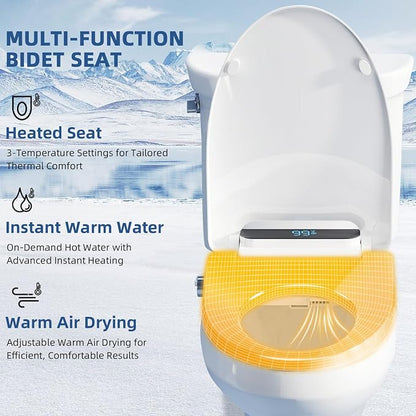 Electric Bidet Toilet Seat Elongated – Heated Seat, Warm Water & Dryer | Wireless Remote & Side Knob Dual Control, Self-Cleaning Nozzle, Slow-Close Lid, LED Display, Night Light, Easy DIY Install