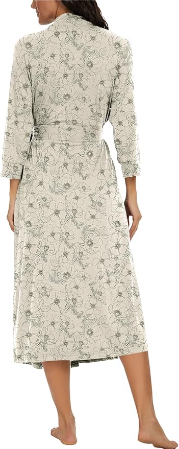 VINTATRE Women Kimono Robes Long Knit Bathrobe Lightweight Soft Knit Sleepwear V-neck Casual Ladies Loungewear