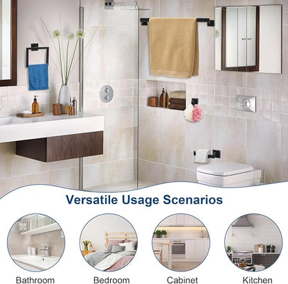 15 Pieces Bathroom Hardware Set, Matte Black Bathroom Accessories Set, Towel Racks for Bathroom, 23.6 Inch Bath Towel Bar Set Stainless Steel, Toilet Paper Holder Wall Mounted, Towel Ring, Towel Hook