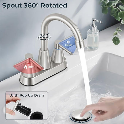 4 inches Bathroom Faucet for 3 Hole,2-Handle Bathroom Sink Faucets with Pop Up Drain (Brush Nickel)