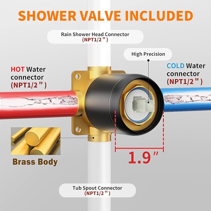 Tub Shower Faucet Set Valve Included with 8-Inch Rain Shower Head and Tub Spout Single-Handle Tub and Shower Trim Kit Matte Black