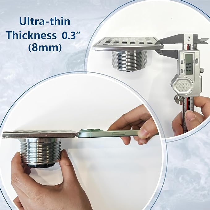 Neodrain 4" Brushed Square Shower Drain with Removable Grate & Drain Key | 304 Stainless Steel Floor Drain , PVC Bonding Flange Base with Anti-Wicking Fabric, for Low Profile Shower Pan