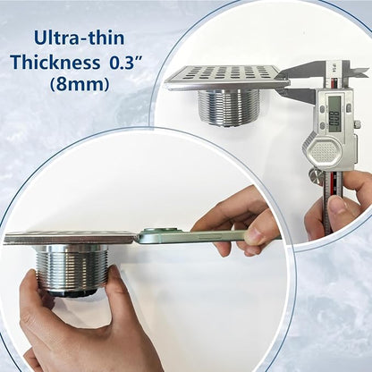 Neodrain 4 in Brushed Square Shower Drain w/Removable Grate &Drain Key | 304 Stainless Steel Shower Drain, ABS Bonding Flange Base for Low Profile Shower Pan, CUPC Certified