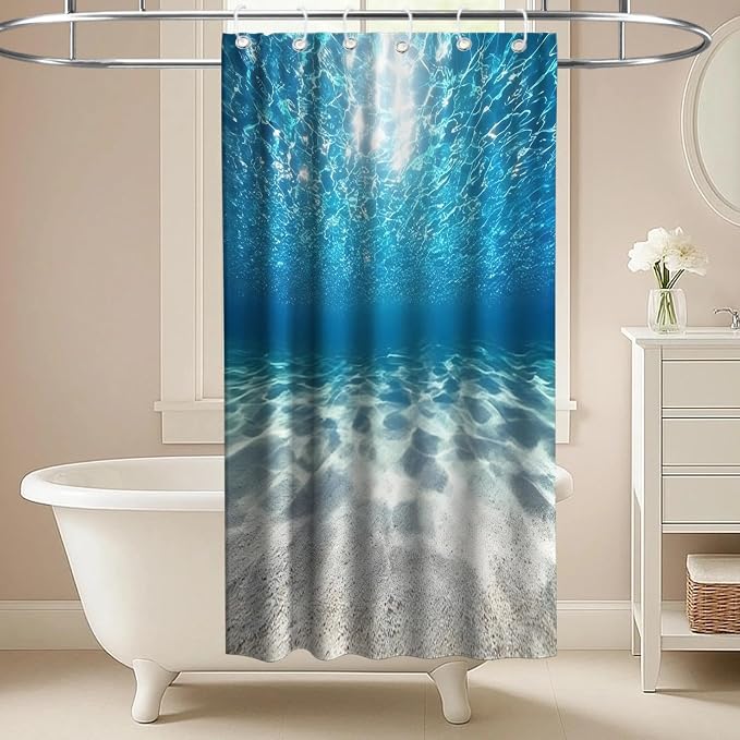Luxury Summer Ocean Shower Curtain Modern Tropical Nautical Aesthetic Funky | Nature Shower Curtains for Bathroom, Waterproof Bath Curtain with Hooks Machine Washable Bathtub Curtains 36x72 Inch Blue