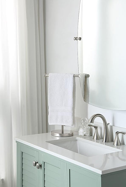 SunnyPoint Countertop Hand Towel Holder Stand – 16.5" Tall Stainless Steel T-Bar Rack with Weighted Base, Brushed Satin Nickel Finish – Jewelry Holder for Bathroom, Vanity, or Kitchen
