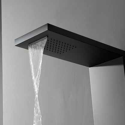 Matte Black Bathroom Shower Tower, 304 Stainless Steel Shower Panel Tower System with Rainfall Shower Head 4 Rain Massage Body Jets for Home Hotel Resort Bathroom Lavatory
