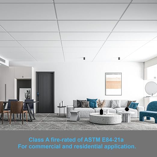 Art3d 10-Pack Smooth Drop Ceiling Tile 2ft x 4ft - Fire-Rated, Waterproof, Reusable - Premium PVC, No Sag and Breakage - Cover 80 Sq. Ft, White | 2 x 2 ft, PVC, Waterproof, Fire-Rated, Reusable, Compatible with Grid System, Perfect for Living Room