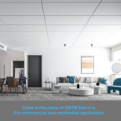 Art3d 10-Pack Smooth Drop Ceiling Tile 2ft x 4ft - Fire-Rated, Waterproof, Reusable - Premium PVC, No Sag and Breakage - Cover 80 Sq. Ft, White | 2 x 2 ft, PVC, Waterproof, Fire-Rated, Reusable, Compatible with Grid System, Perfect for Living Room
