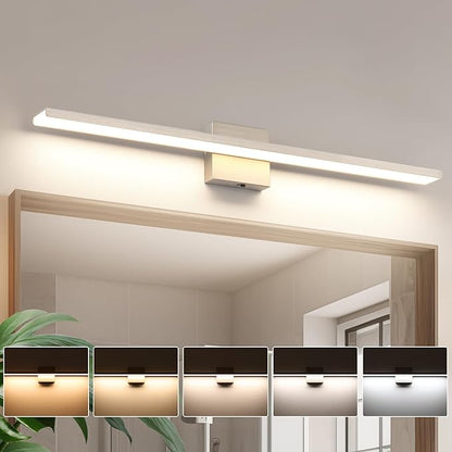 JUSHENG Brushed Nickel Vanity Lights for Bathroom Light Fixtures 5CCT Dimmable Vanity Light Bar LED Bathroom Lighting Over Mirror 31.5'' Inch 32W ETL Certificated