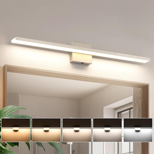 JUSHENG Brushed Nickel Vanity Lights for Bathroom Light Fixtures 5CCT Dimmable Vanity Light Bar LED Bathroom Lighting Over Mirror 31.5'' Inch 32W ETL Certificated