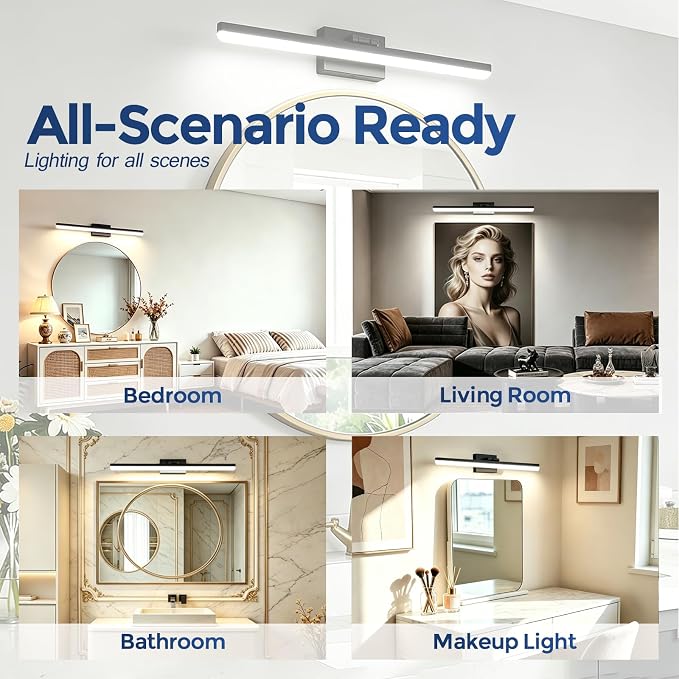 31.5 Inch LED Bathroom Vanity Light, 18W Dimmable 5CCT Black Wall Light Fixture Over Mirror, 220° Rotatable Modern Lighting for Mirror Cabinet and Bedroom, ETL Listed