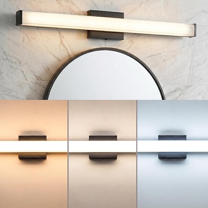 URSOLA 36" Modern LED Bathroom Light Fixtures, Matte Black 3CCT Dimmable Bathroom Vanity Light Over Mirror, Bathroom Vanity Bath Bar Lights with Double Layer Acrylic Shade