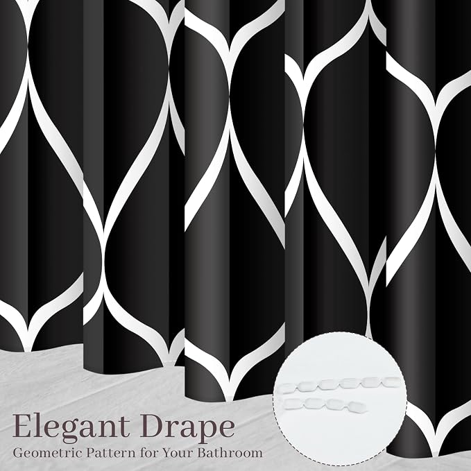 Gelbchu Geometric Shower Curtain for Bathroom, Black, 72x72 Inch | with Hooks, Premium Polyester, Quick Dry, Water Repellent, Machine Washable, Rustproof Grommets, Modern Minimalist