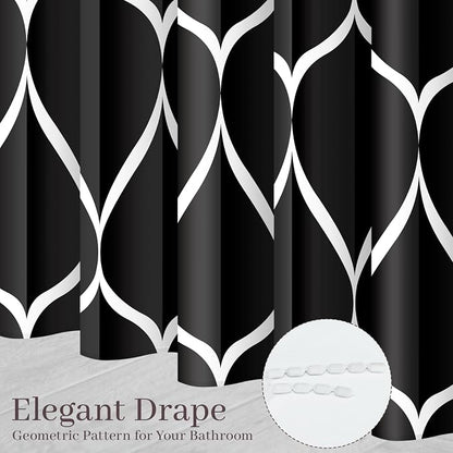 Gelbchu Geometric Shower Curtain for Bathroom, Black, 72x72 Inch | with Hooks, Premium Polyester, Quick Dry, Water Repellent, Machine Washable, Rustproof Grommets, Modern Minimalist