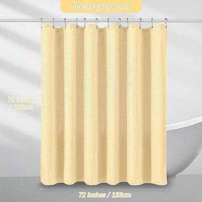 78 inch Shower Curtain Cream Beige Waffle Textured, 256GSM Heavy Duty Weighted Fabric Shower Curtains, Hotel Quality Luxury Polyester Water Repellent Bathroom Curtain with 12 Hooks