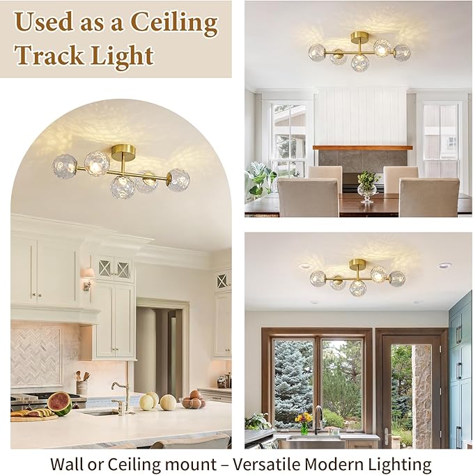 Gold Bathroom Vanity Light Fixtures: 5-Light Hammered Clear Glass Globe Light Fixture Bathroom Wall Sconce over Mirror - Mid Century Modern Gold Dimmable LED Brushed Brass Vanity Lighting Sconces