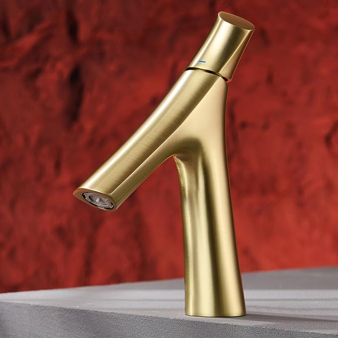 Faucet for Bathroom Sink Single Handle Bathroom Faucet 1 Hole Brass Hot and Cold Brushed Gold